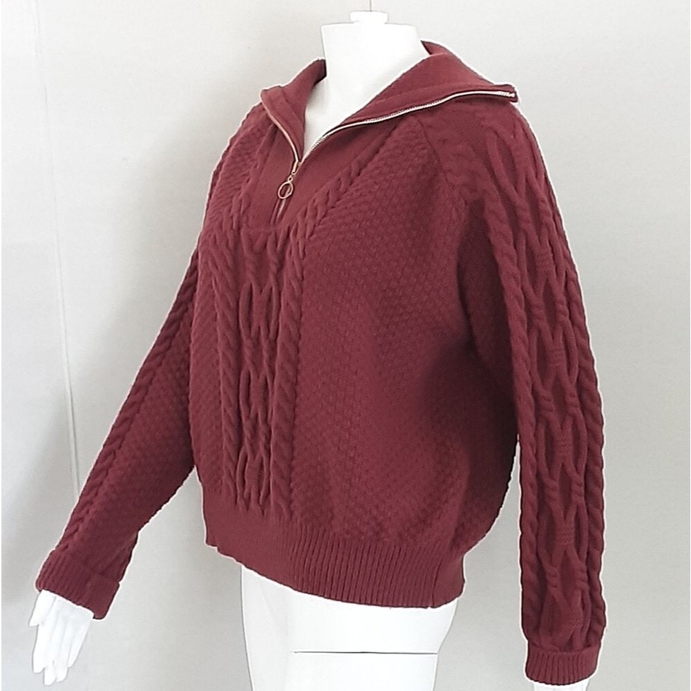 SHEIN Crop Cable Front Neck Zip Sweater Sz L